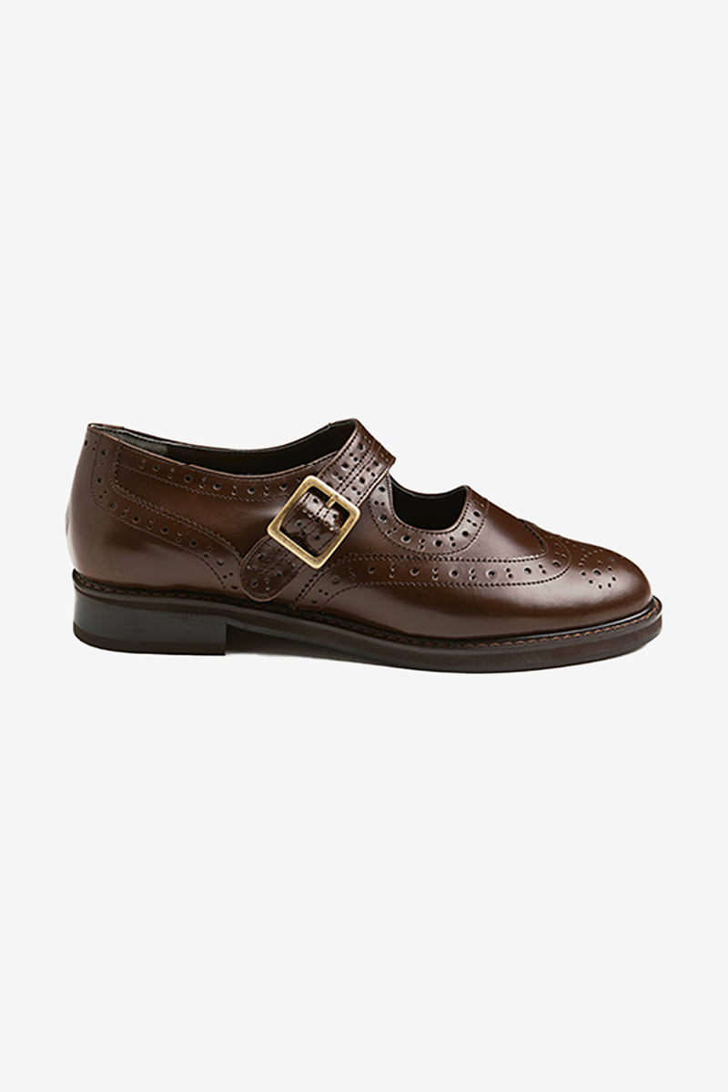 30mm Strap Oxford Wingtip Shoes (Brown)